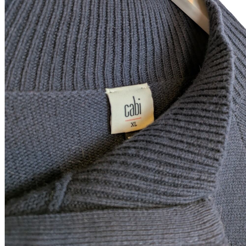 CABI Fair Isle Pullover Sweater Diagonal Zip Ribbed Mock Collar Navy #4231 - XL - Picture 6 of 7